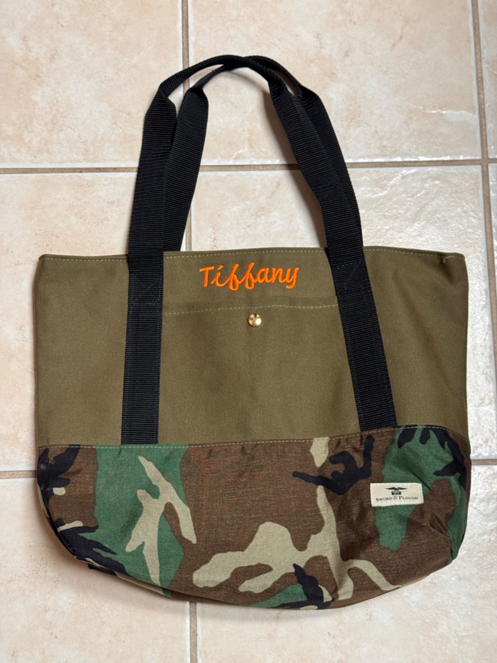 Sword & Plough Olive Green & Camouflage Canvas Tote Bag
